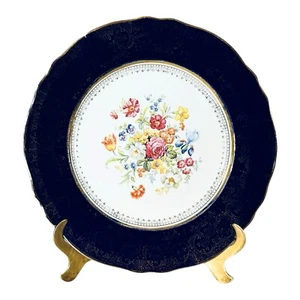 RARE Antique Steubenville 2032 Cobalt Blue Floral Gold Filigree 11" Dinner Plate - Picture 1 of 10