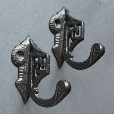 PAIR OF ART DECO CAST IRON COAT HOOKS VICTORIAN ANTIQUE VINTAGE OLD ~ CH04x2 - Image 1 of 4