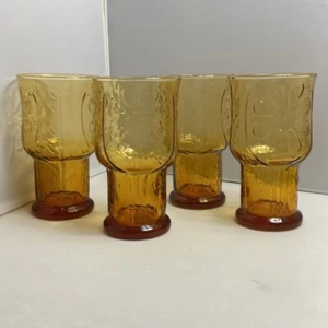 4 Country Garden 15 oz Amber Floral Embossed Cooler Glass Tumbler - Picture 1 of 8
