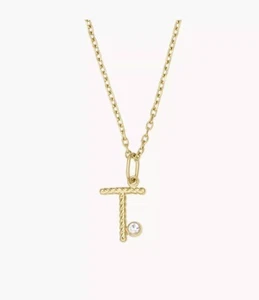 FOSSIL Gold-Tone Stainless Steel Initial “T” Pendant Necklace - Picture 1 of 4