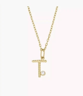 FOSSIL Gold-Tone Stainless Steel Initial “T” Pendant Necklace - Image 1 of 4