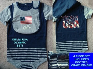 NEW TODDLER CREEPER BIB BOOTIES OFFICIAL USA OLYMPIC TEAM BABY SET=S=24M - Picture 1 of 12