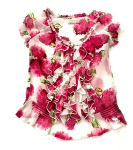 Abercrombie + Fitch XS Floral Ruffle Sheer Blouse Pink White - Picture 1 of 11