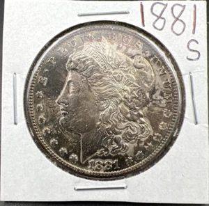 1881 S $1 Morgan silver Dollar Coin Choice AU About UNC Toned Obverse - Picture 1 of 5
