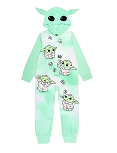 STAR WARS Mandalorian Disney Yoda Girls 8 PJ Union Pajamas One Piece Hooded NWT - Picture 1 of 1