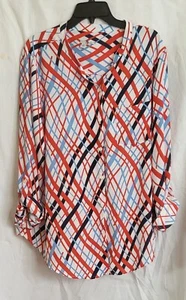 Halogen Red White Blue Striped Adjustable Sleeve Blouse (Size 2X) - Picture 1 of 6