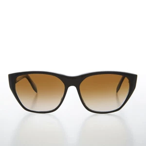 Black Angular Rectangle Unisex Vintage Sunglass Brown Gradient Lens - Carol - Picture 1 of 3