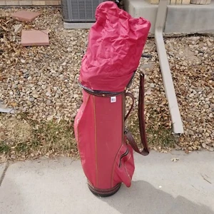 Vintage Arnold Palmer Golf Bag Brown Red Faux Leather - Picture 1 of 13