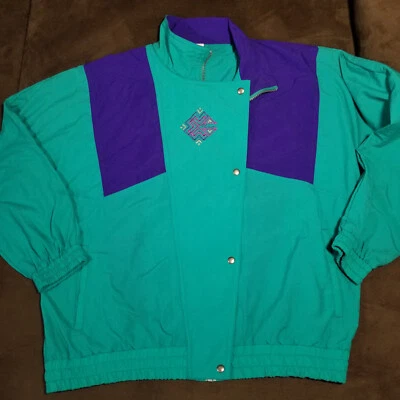 CHAQUETA VTR PUMA MMQ DÉCADA DE 1990 VERDE/PÚRPURA CREMALLERA COMPLETA/CHAQUETA A PRESIÓN MACHTS MIT Lrg Foto 1 de 4