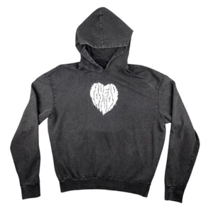 Lovejoy Hoodie Mens Medium Black Pullover Graphic Heart Cat Skull 100% Cotton - Picture 1 of 8