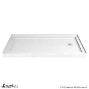 DreamLine SlimLine 32 W x 60 L Right Drain Single Threshold Shower Base White