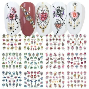 Nail Art Stickers Water Decals Transfer Rose Flower Moth Heart (BN1177-1188) NS9 - Picture 1 of 4