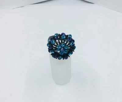 Heidi Daus Blue Swarovski Crystals Flower Cocktail Ring Size 8 - Image 1 of 4