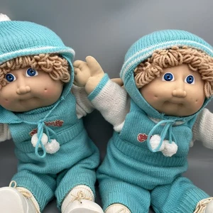 Cabbage Patch Kids Twins 1978 1982 Vintage Coleco Dolls Blue Eyes Blonde Curly Hair - Bild 1 von 19