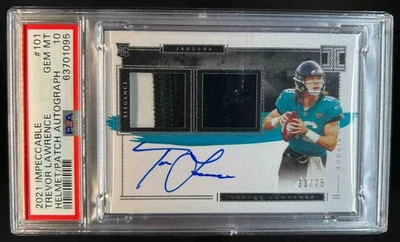 2021 Impeccable Trevor Lawrence Helmet Patch RC Auto #33/75 Jaguars PSA 10 - Image 1 of 2