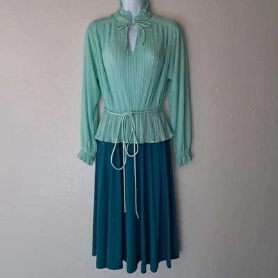 Vtg 1970s Discovery Fashions L.T.D Ruffled Pleated Dress Size 12 Union Made  - Image 1 of 4