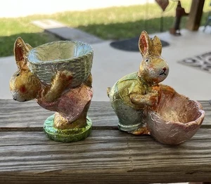 Set of 2 Vintage Foil Wrapped Easter Bunny Faux Chocolate Bunnies - Picture 1 of 7