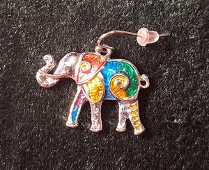 Vintage Painted Elephant Metal Hook Earring - Replacement Earring - Picture 1 of 4