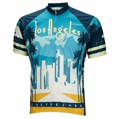 World Jerseys LA Los Angeles Skyline Cycling Jersey Men's full Zip - Image 1 of 4