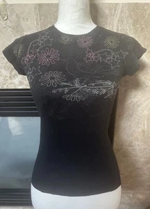 Vintage Y2K Baby Tee Shirt Top Rock Grunge Vampy Goth Witch Cute Sz S Coquette - Picture 1 of 21