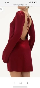 Rumored Dress Women XS Sweet Talker Mini Dress Merlot NWT  Bell Sleeve Open Back - Picture 1 of 9