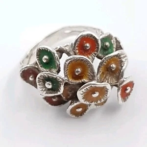Anillo Orgánico Forma Libre Liquen/Hongos Hecho a Mano Plata Esmalte 925 H28 N.5 - Imagen 1 de 10