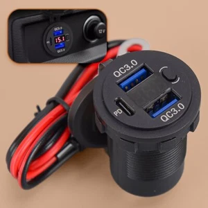 USB C Socket 12V/24V PD,QC 3.0 +2 USB Car Charger Box for Car Boat Top - Picture 1 of 10
