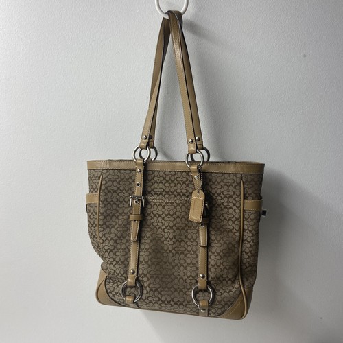 BORSA COACH A0849 F11526 KAKI E MARRONE PELLE E TELA.