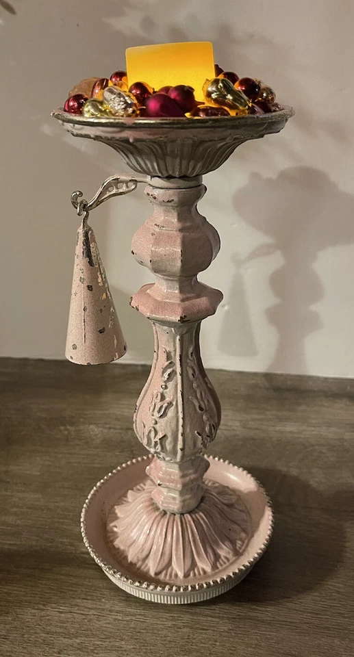 Candelabro Chippy Shabby Holder VILLA EE. UU. Elegante Oro Rosa Cuentas de Vidrio Mercurio De Colección Foto 1 de 4