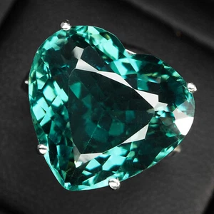 Lagoon Green Tourmaline Heart 12.70Ct 925 Sterling Silver Handmade Ring Size 7.5 - Picture 1 of 9