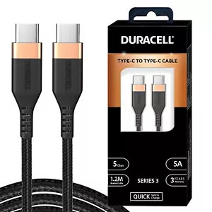 DURACELL Type-C To Type-C 1.2M braided 5A Charge Cable-100W & Sync up to 5GB/sec - Picture 1 of 9