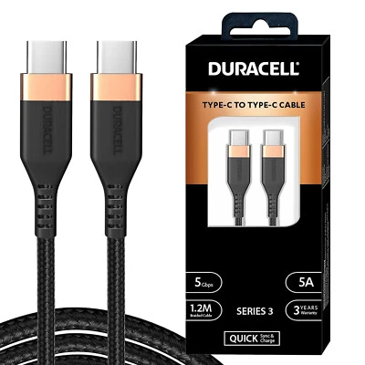 DURACELL Type-C To Type-C 1.2M braided 5A Charge Cable-100W & Sync up to 5GB/sec - Image 1 of 4