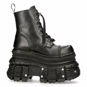 Nuevas Botas de Rock MILI083CCT-C4 Unisex Metálico Cuero Negro Plataforma Militar - Imagen 1 de 8