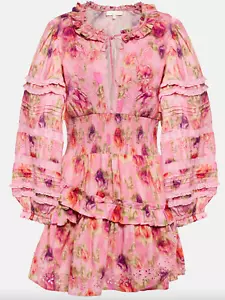 Minidress floreale LSF LoveShackFancy Mini Clarkie rosa nuovo con etichette taglia XS - Foto 1 di 10