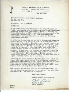 Letter - Pierce Machine Tool - Fred Muenker - Engraving Machine - 1949 (MR263) - Bild 1 von 1