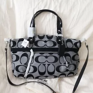 NWT COACH Poppy Black Signature Lurex Rocker Tote Shoulder Bag Purse NEW - Picture 1 of 9