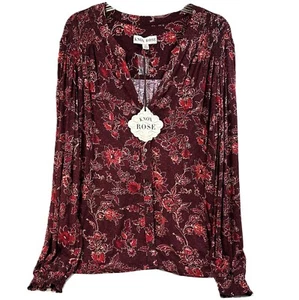NWT Knox Rose Women's Size XL Long Sleeve Boho Top Blouse Button Up in Burgundy - Picture 1 of 8