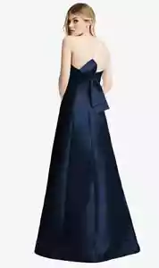 Alfred Sung Midnight Blue Strapless Satin A-Line Gown Size 8 $281 D842 - Picture 1 of 2
