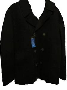 Nautica Mens Water Repellent Peacoat Over Coat Black Wool Double Breasted XXL - Picture 1 of 8