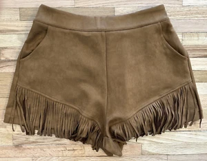 NEW Oddi Boutique Brown Fringe Cowgirl Pull on Shorts Size Medium Pockets - Picture 1 of 7