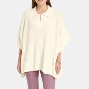 A New Day Womens Size OSFM Collared Pullover Cape Knit Sweater Cream - Picture 1 of 11