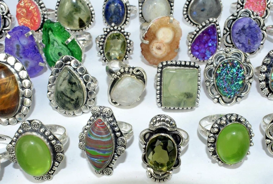 Lote de 50 piezas de venta de Navidad. Anillo enchapado en plata de ley 925 Multi DRUZY & QUARTZ Foto 1 de 1