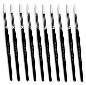 PACK 10 SIZE 10 WHITE SYNTHETIC SABLE ROUND ARTIST ACRYLIC PAINT BRUSHES - Picture 1 of 3