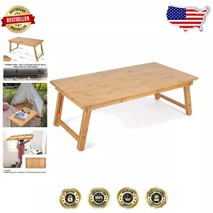 Large Bamboo Floor Desk with Folding Legs - Adjustable Coffee Table 33.5x17.7in - Picture 1 of 10