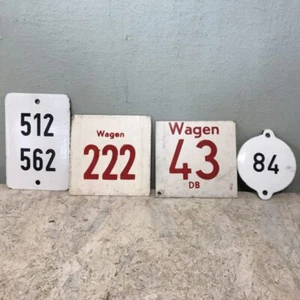 4x Schild Email Zug Bahnhof emailliert Emailschild Wagen Eisenbahn vintage alt - Bild 1 von 9