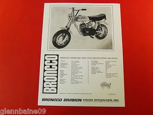 ¡WOW! HOJA DE DATOS Y ESPECIFICACIONES DE MINIBIKE BRONCCO RENEGADE de colección - Imagen 1 de 1