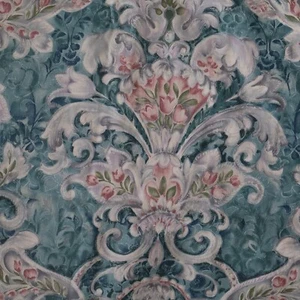 Vintage Atelier Home Fabric Watercolor Floral, Feathers, Blue, Green, Pink 5 yds - Picture 1 of 12