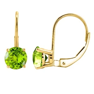 8MM Round Peridot Leverback Earrings In 14k Yellow Gold For Women Best Gift - Picture 1 of 5