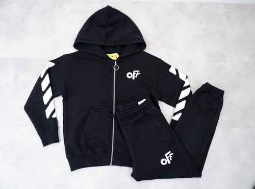 OFF WHITE Set tuta bianca Virgil Abloh ragazzi età 8 anni felpa con cappuccio nera e jogger