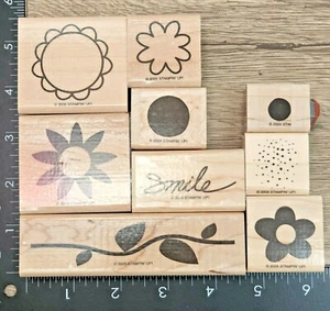 Stampin' Up! Two-Step PETAL PUSHERS Set of 9 Wood Mounted Rubber Stamps 2005 - Picture 1 of 7